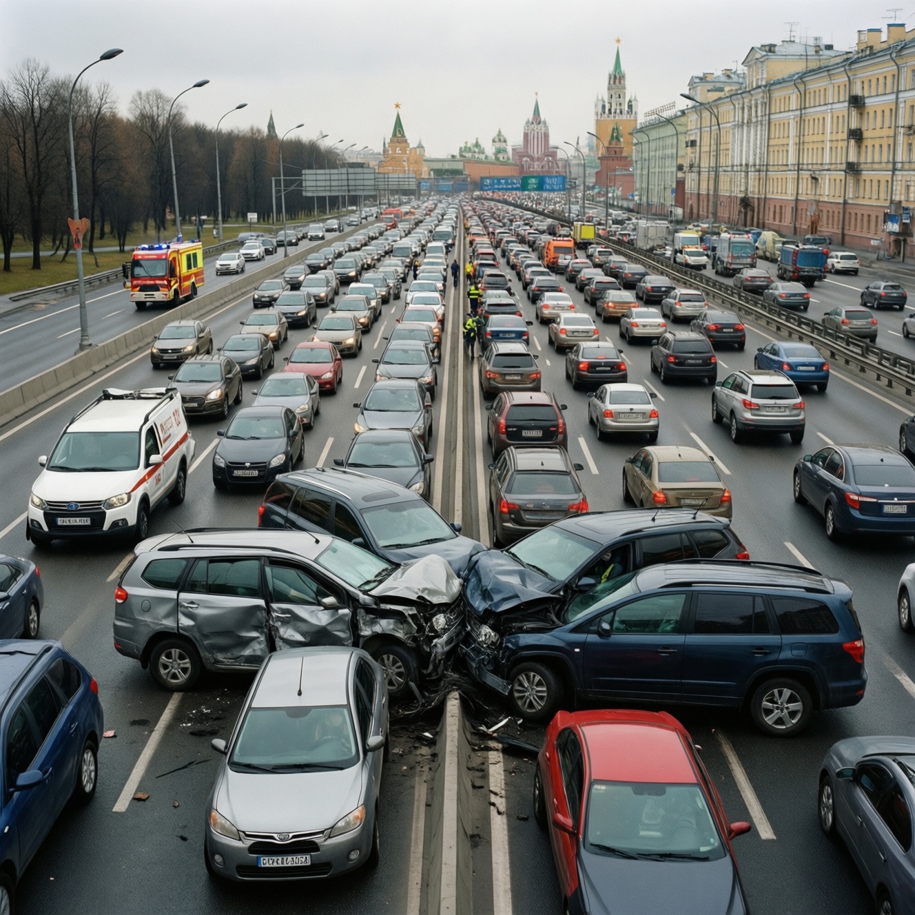 ДТП на Тульской транзитной эстакаде в Москве парализовало движение и вызвало пробку 4 км